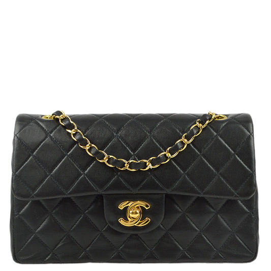 Chanel 2000-2001 Black Lambskin Small Classic Double Flap Shoulder Bag