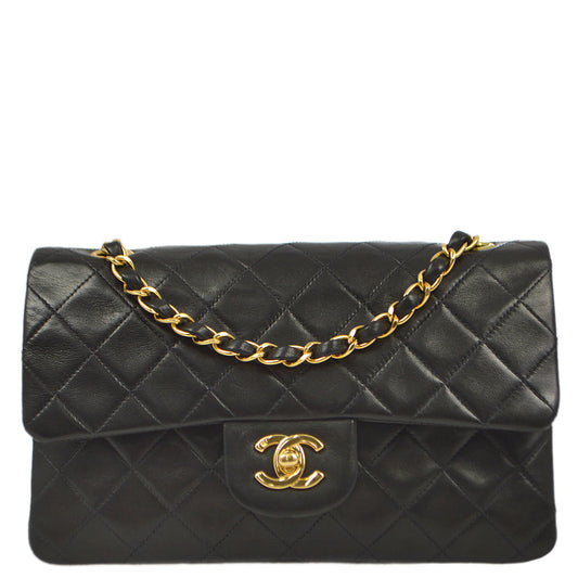 Chanel 1997-1999 Black Lambskin Small Classic Double Flap Shoulder Bag