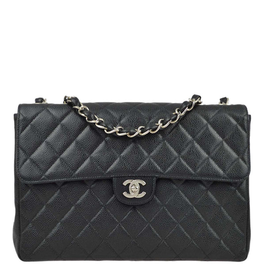 Chanel 2000-2001 Black Caviar Jumbo Classic Flap Shoulder Bag