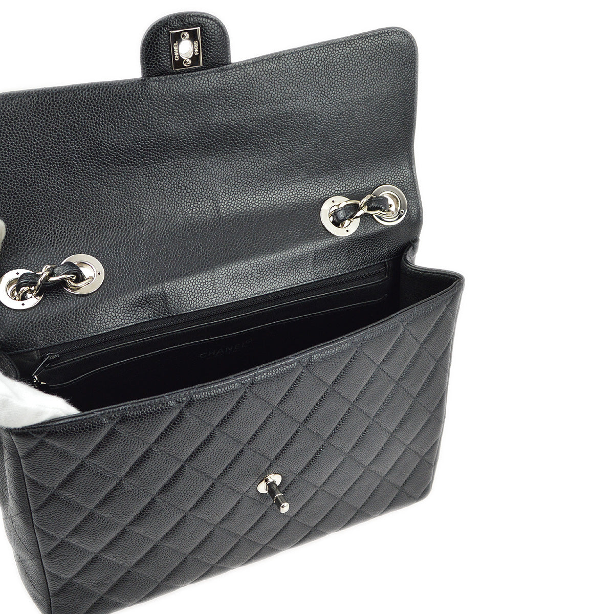 Chanel 2000-2001 Black Caviar Jumbo Classic Flap Shoulder Bag