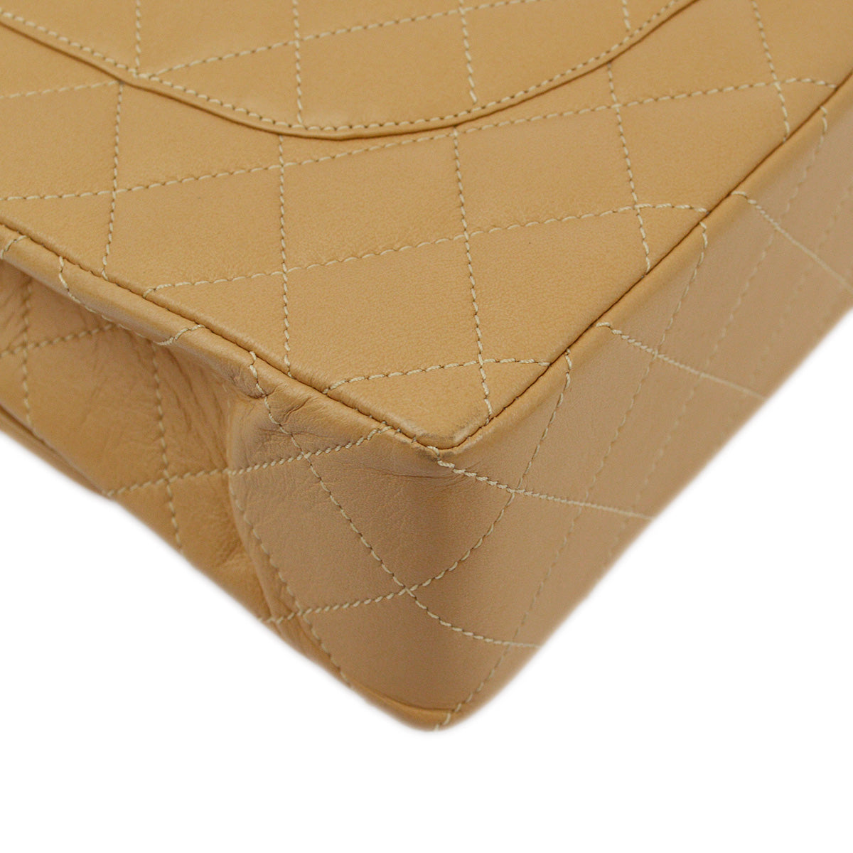 Chanel 1991-1994 Beige Lambskin Paris Limited Medium Double Flap Shoulder Bag