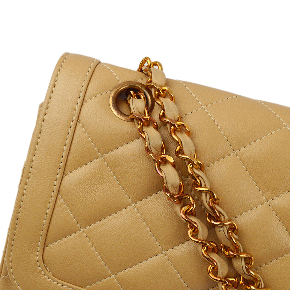 Chanel 1991-1994 Beige Lambskin Paris Limited Medium Double Flap Shoulder Bag