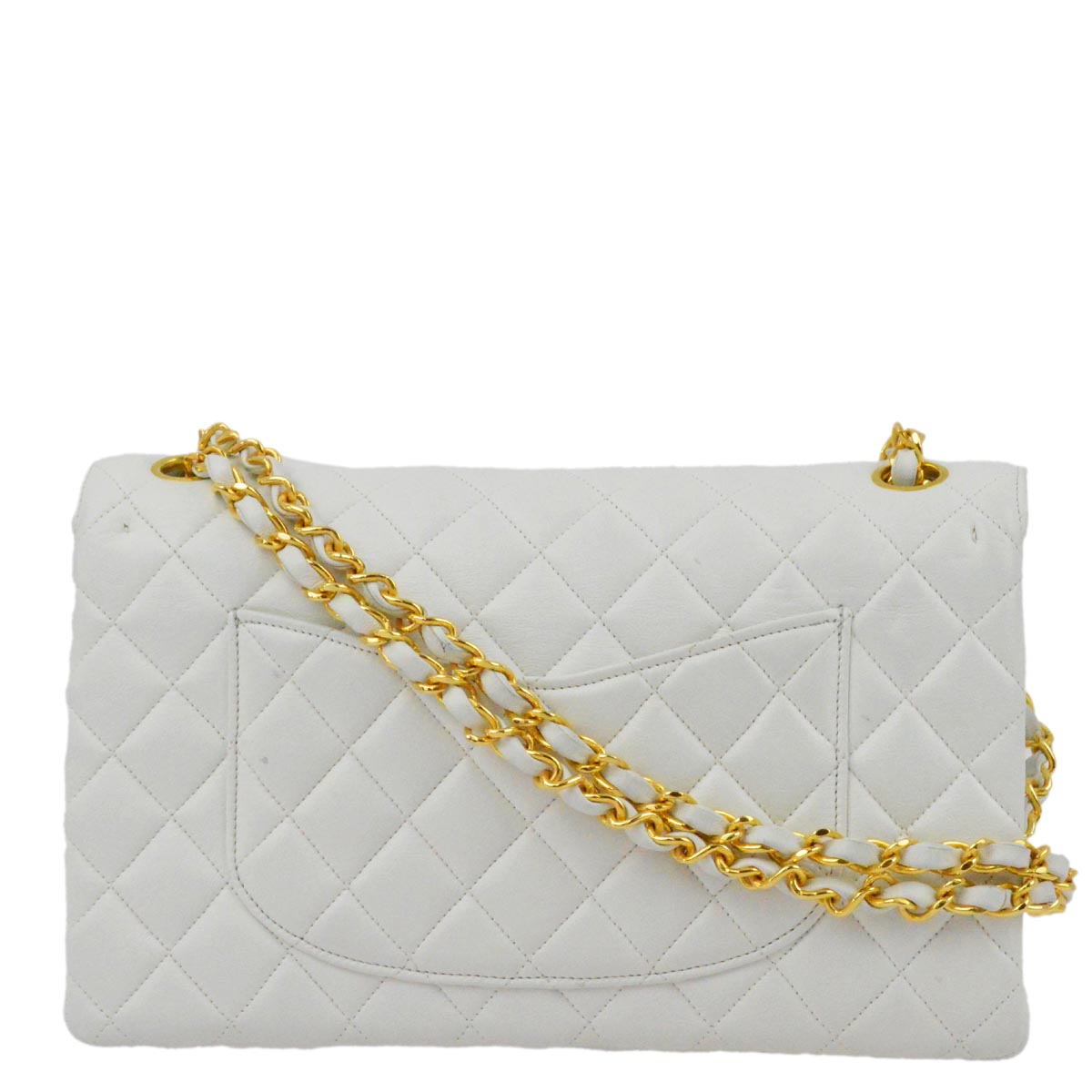 Chanel 1991-1994 White Lambskin Medium Double Flap Shoulder Bag