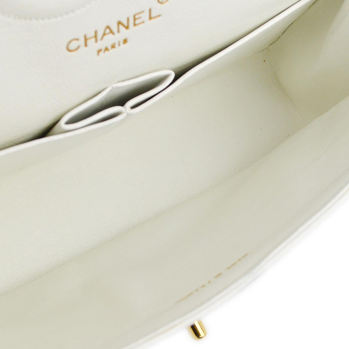 Chanel 1991-1994 White Lambskin Medium Double Flap Shoulder Bag