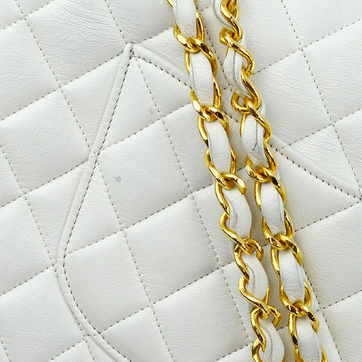 Chanel 1991-1994 White Lambskin Medium Double Flap Shoulder Bag