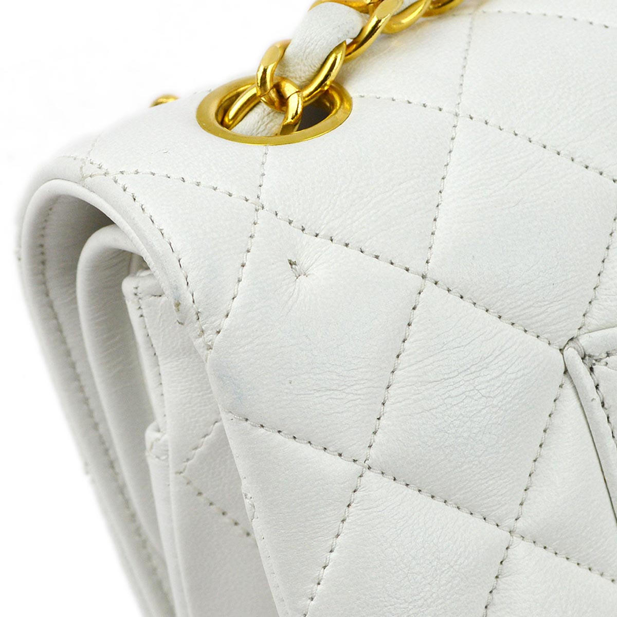 Chanel 1991-1994 White Lambskin Medium Double Flap Shoulder Bag