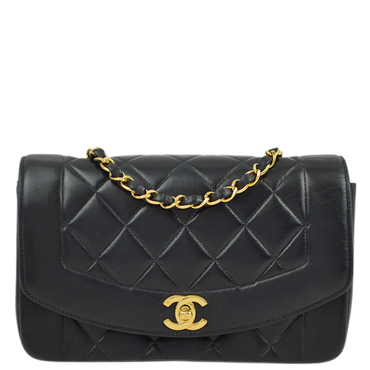 Chanel 1996-1997 Black Lambskin Small Diana Shoulder Bag