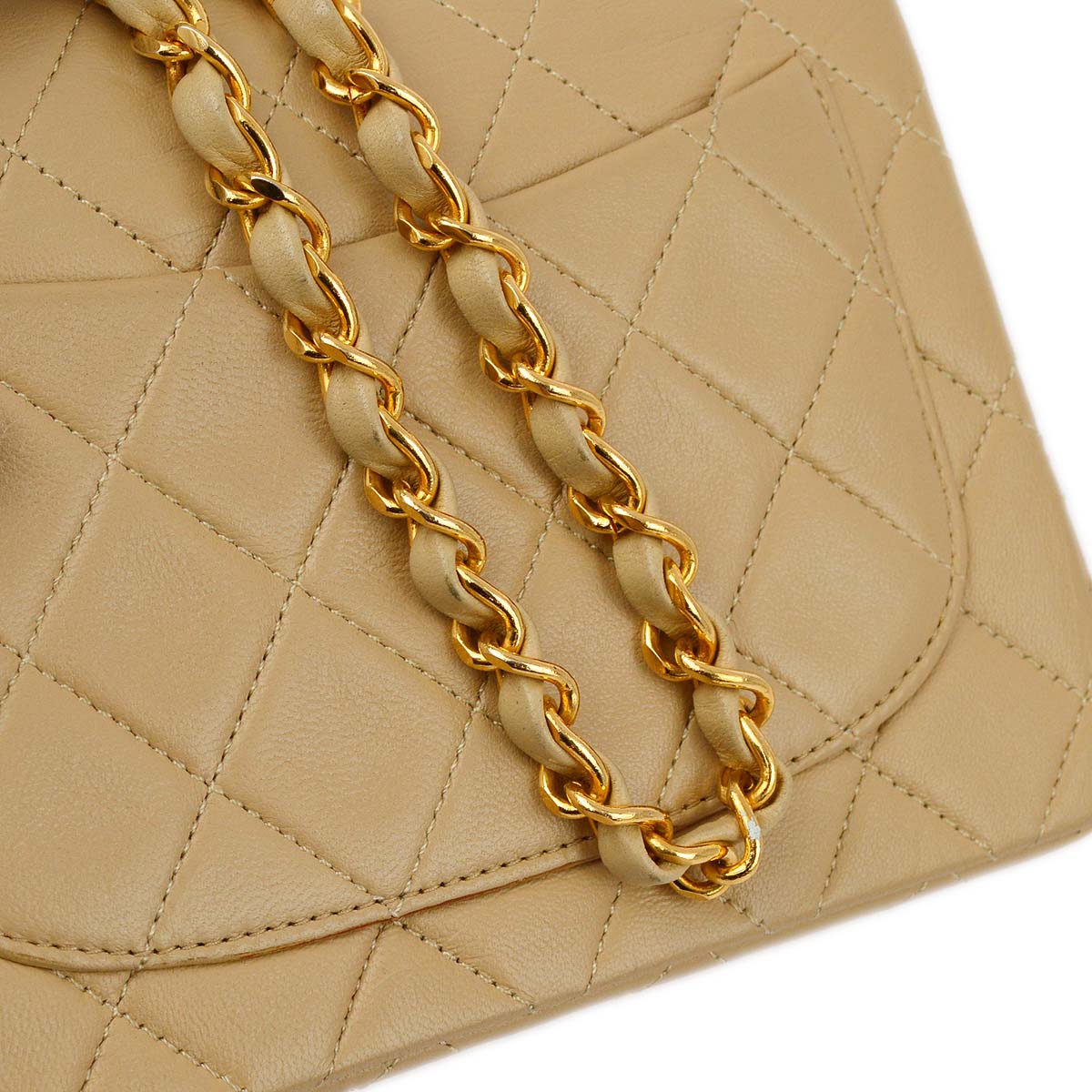 Chanel 1991-1994 Beige Lambskin Mini Classic Square Flap Shoulder Bag 17