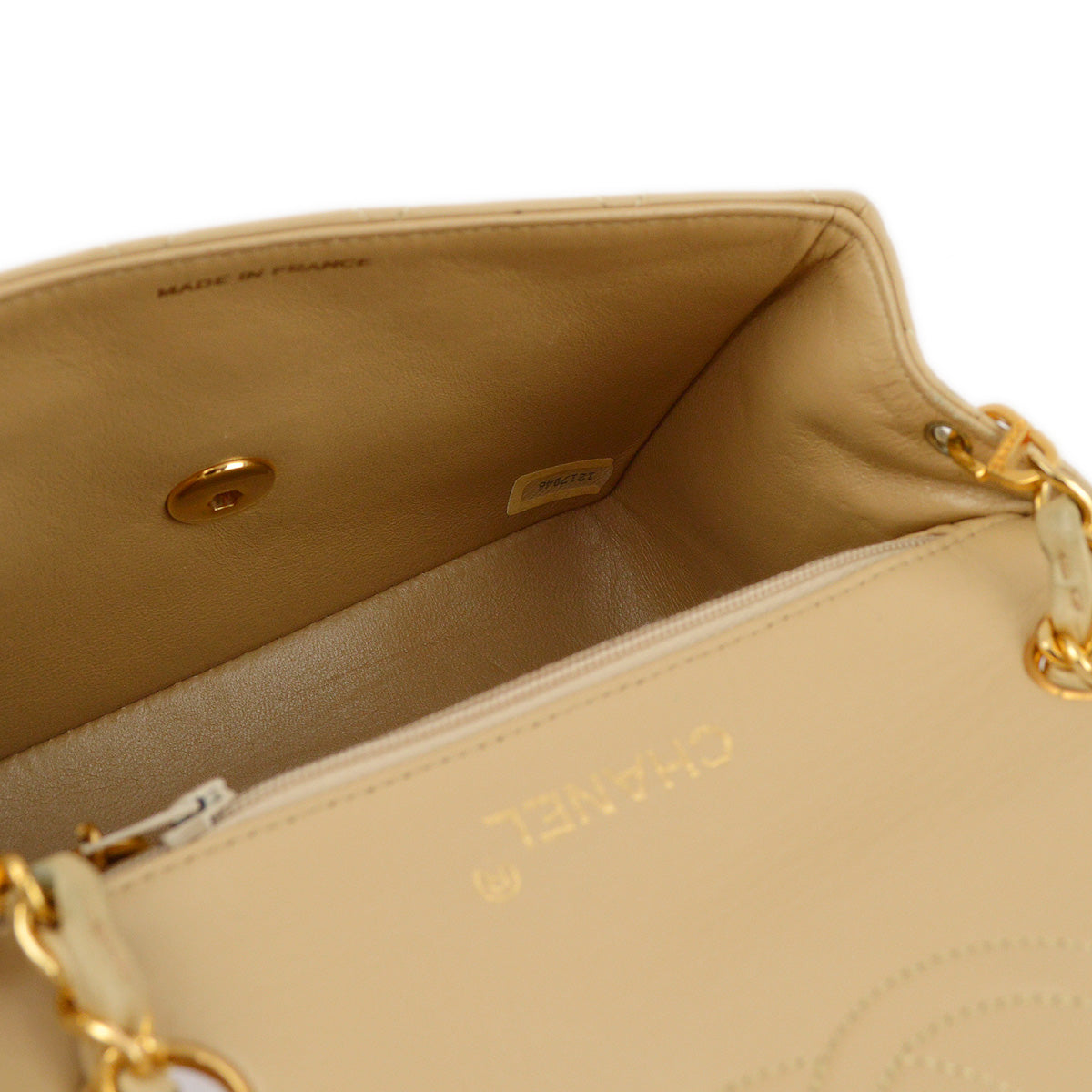Chanel 1991-1994 Beige Lambskin Mini Classic Square Flap Shoulder Bag 17