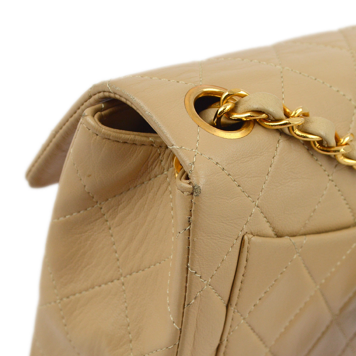 Chanel 1991-1994 Beige Lambskin Mini Classic Square Flap Shoulder Bag 17