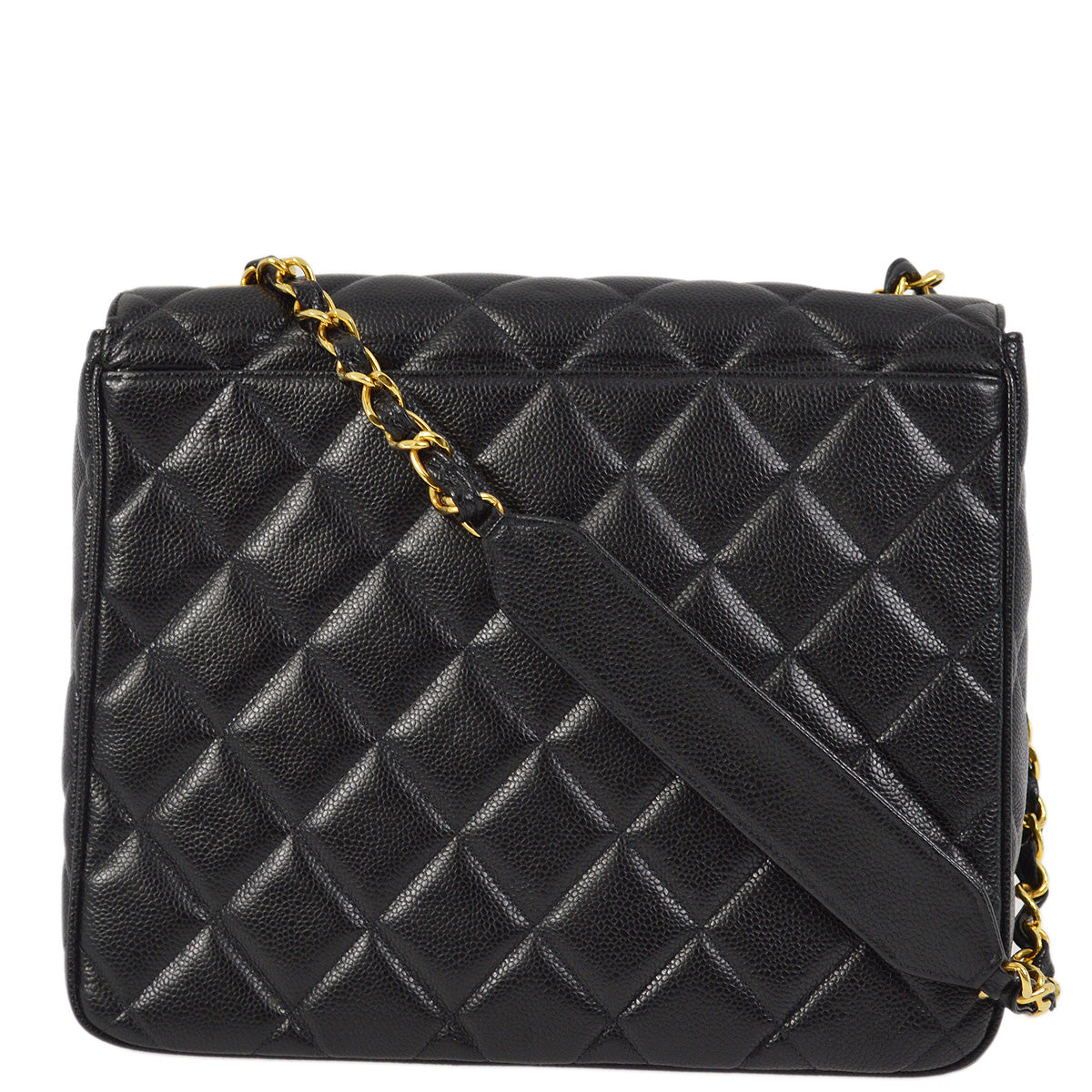 Chanel 1991-1994 Black Caviar Straight Flap Shoulder Bag