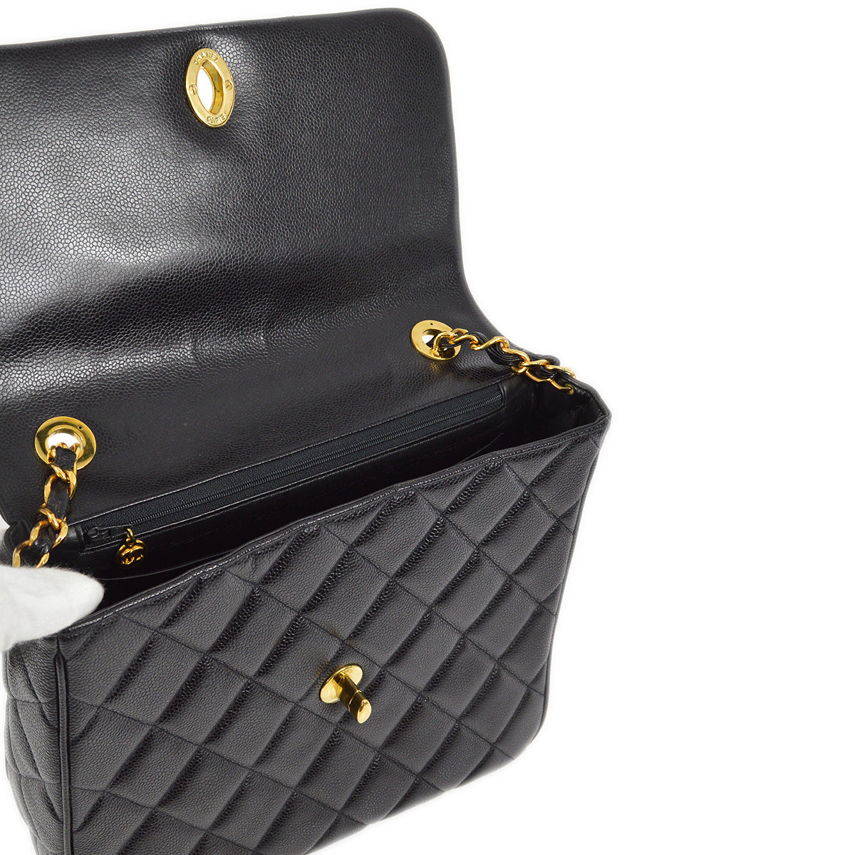 Chanel 1991-1994 Black Caviar Straight Flap Shoulder Bag