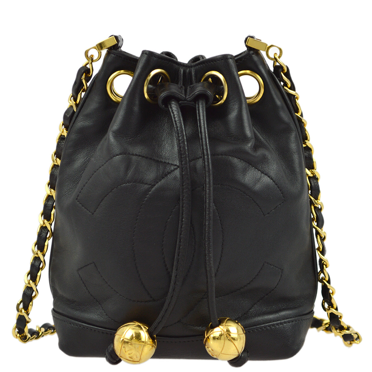 Chanel 1991-1994 Black Lambskin Bucket Shoulder Bag