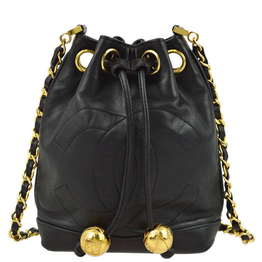 Chanel 1991-1994 Black Lambskin Bucket Shoulder Bag