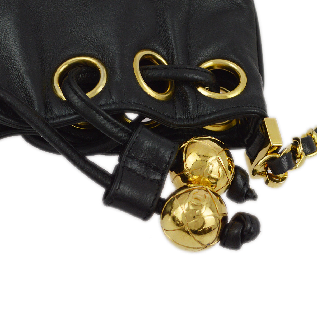 Chanel 1991-1994 Black Lambskin Bucket Shoulder Bag