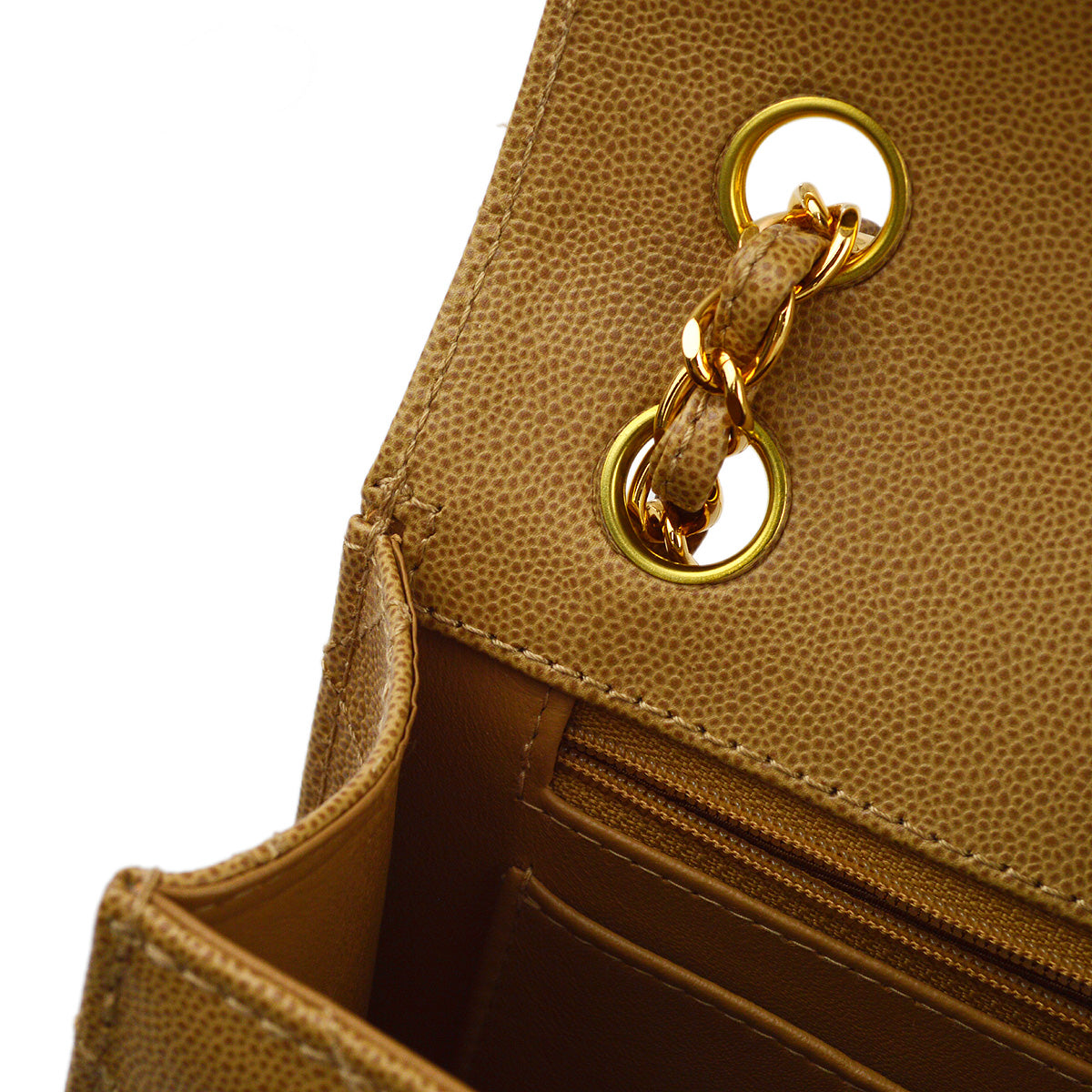 Chanel 1997-1999 Beige Caviar Classic Single Flap Shoulder Bag
