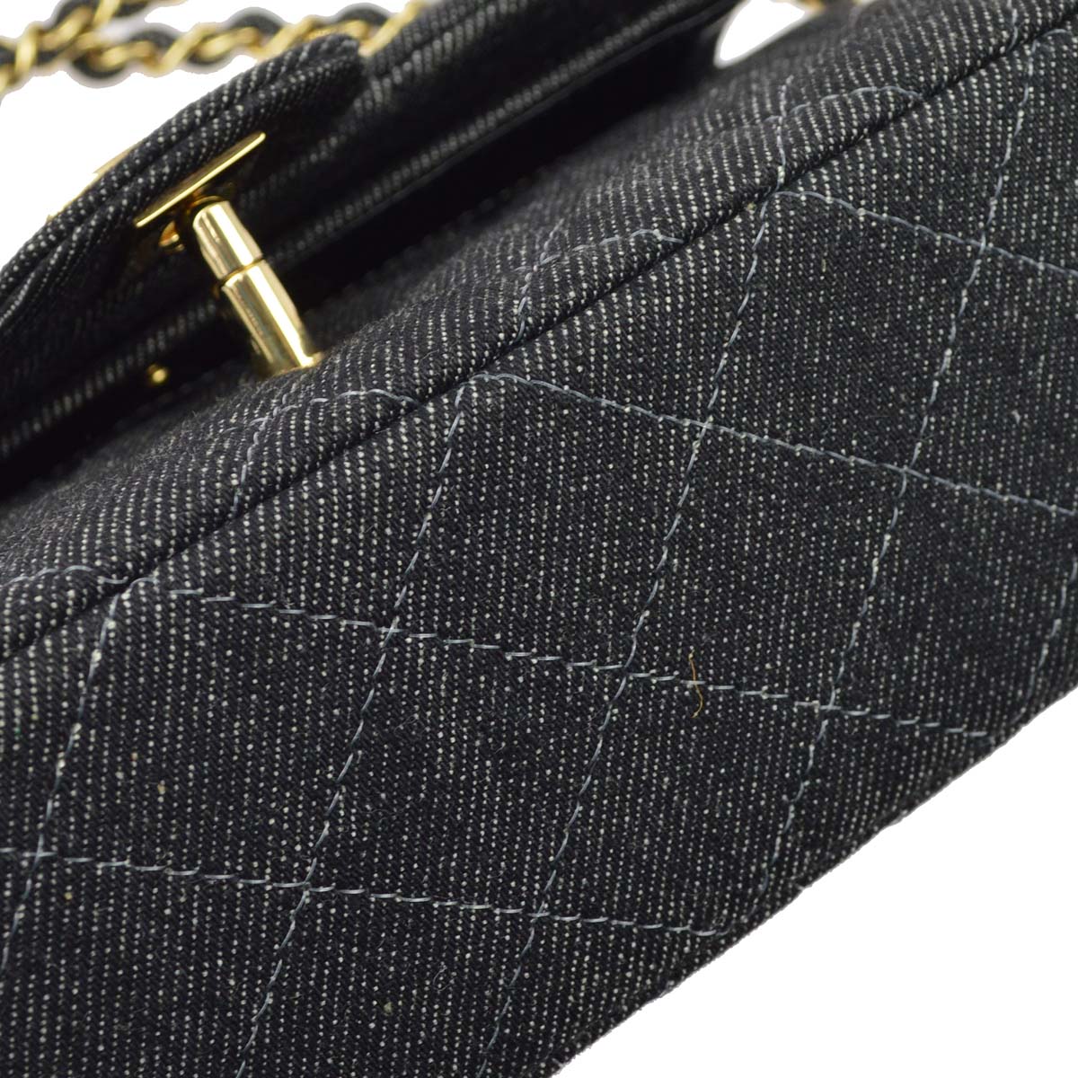 Chanel * 1997-1999 Black Denim Small Classic Double Flap Shoulder Bag