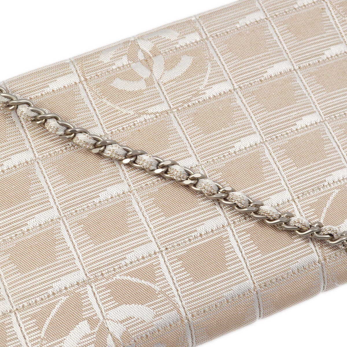 Chanel 2000-2001 Beige Jacquard Nylon East West Travel Line Shoulder Bag