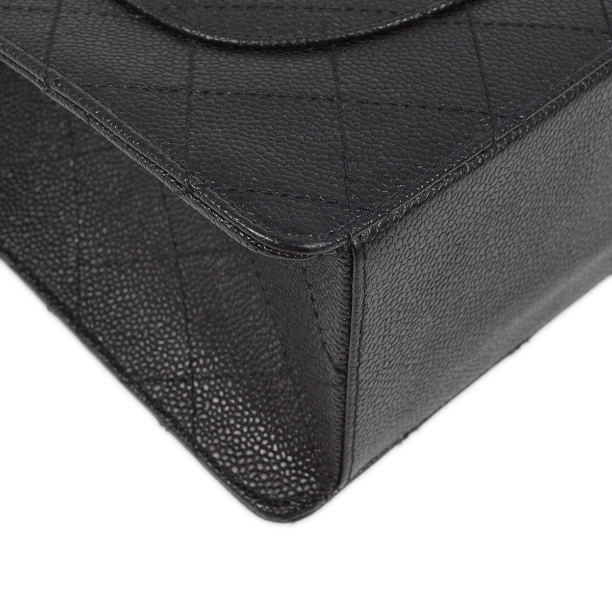 Chanel 1997-1999 Black Caviar Jumbo Classic Flap Shoulder Bag