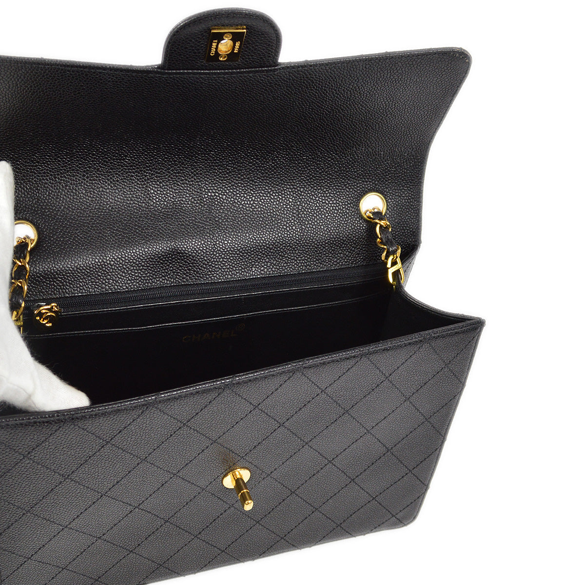 Chanel 1997-1999 Black Caviar Jumbo Classic Flap Shoulder Bag