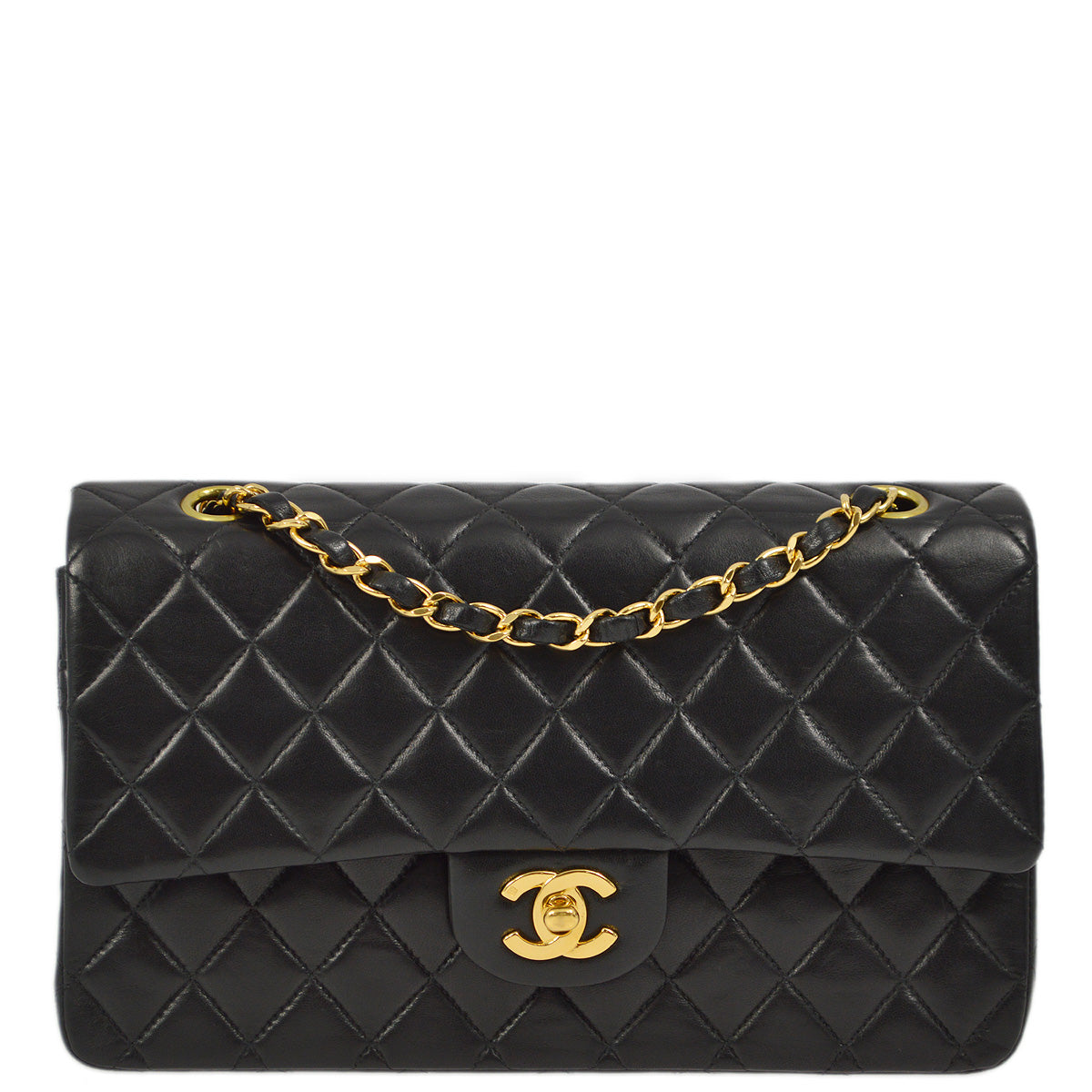 Chanel 2000-2001 Black Lambskin Medium Classic Double Flap Shoulder Bag