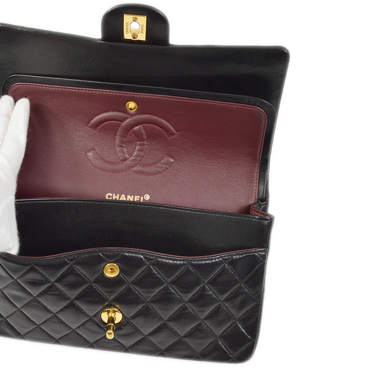 Chanel 2000-2001 Black Lambskin Medium Classic Double Flap Shoulder Bag