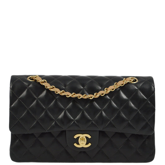 Chanel 2003-2004 Black Lambskin Medium Classic Double Flap Shoulder Bag