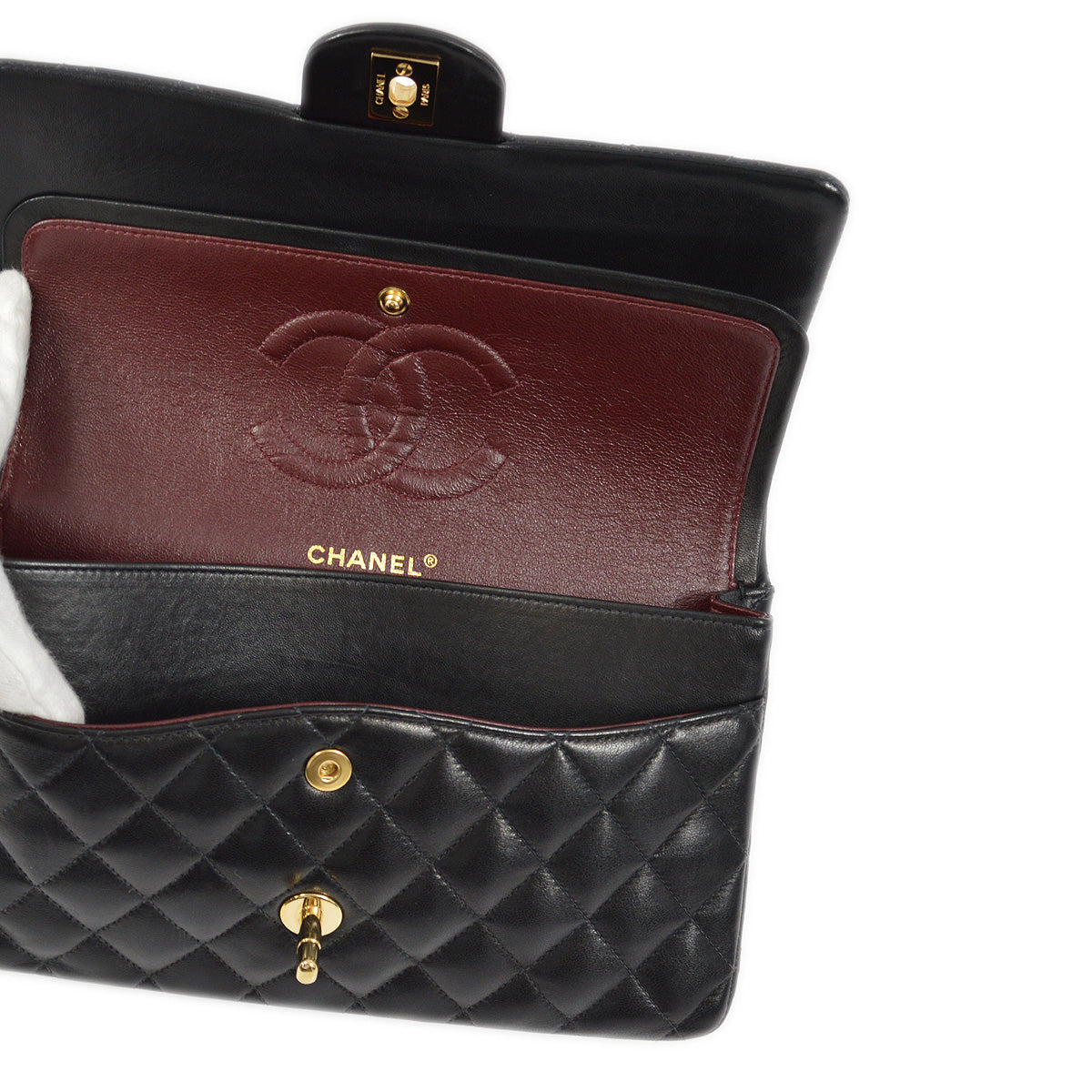 Chanel 2003-2004 Black Lambskin Medium Classic Double Flap Shoulder Bag