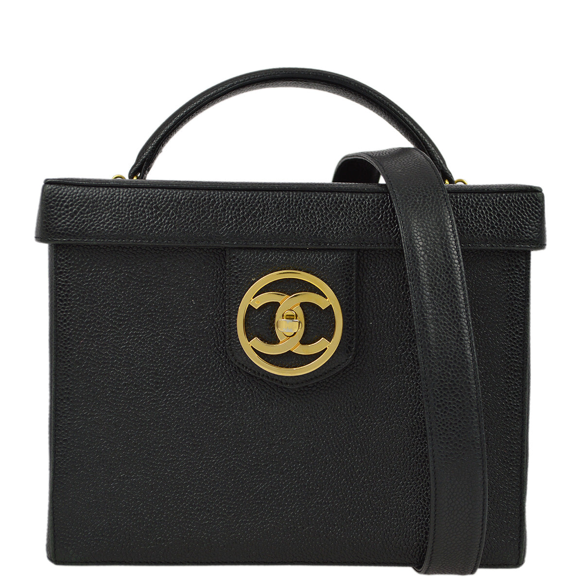 Chanel 1994-1996 Black Caviar Vanity 2way Shoulder Handbag