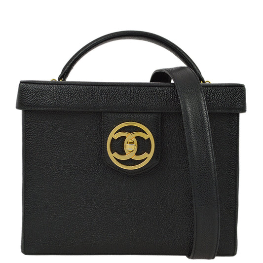 Chanel 1994-1996 Black Caviar Vanity 2way Shoulder Handbag
