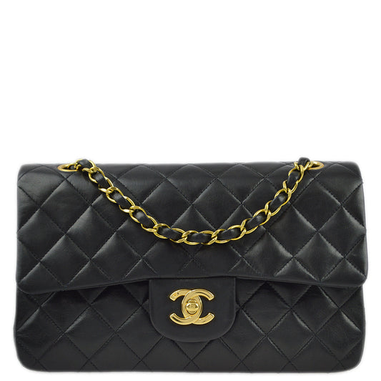 Chanel 1994-1996 Black Lambskin Small Classic Double Flap Shoulder Bag