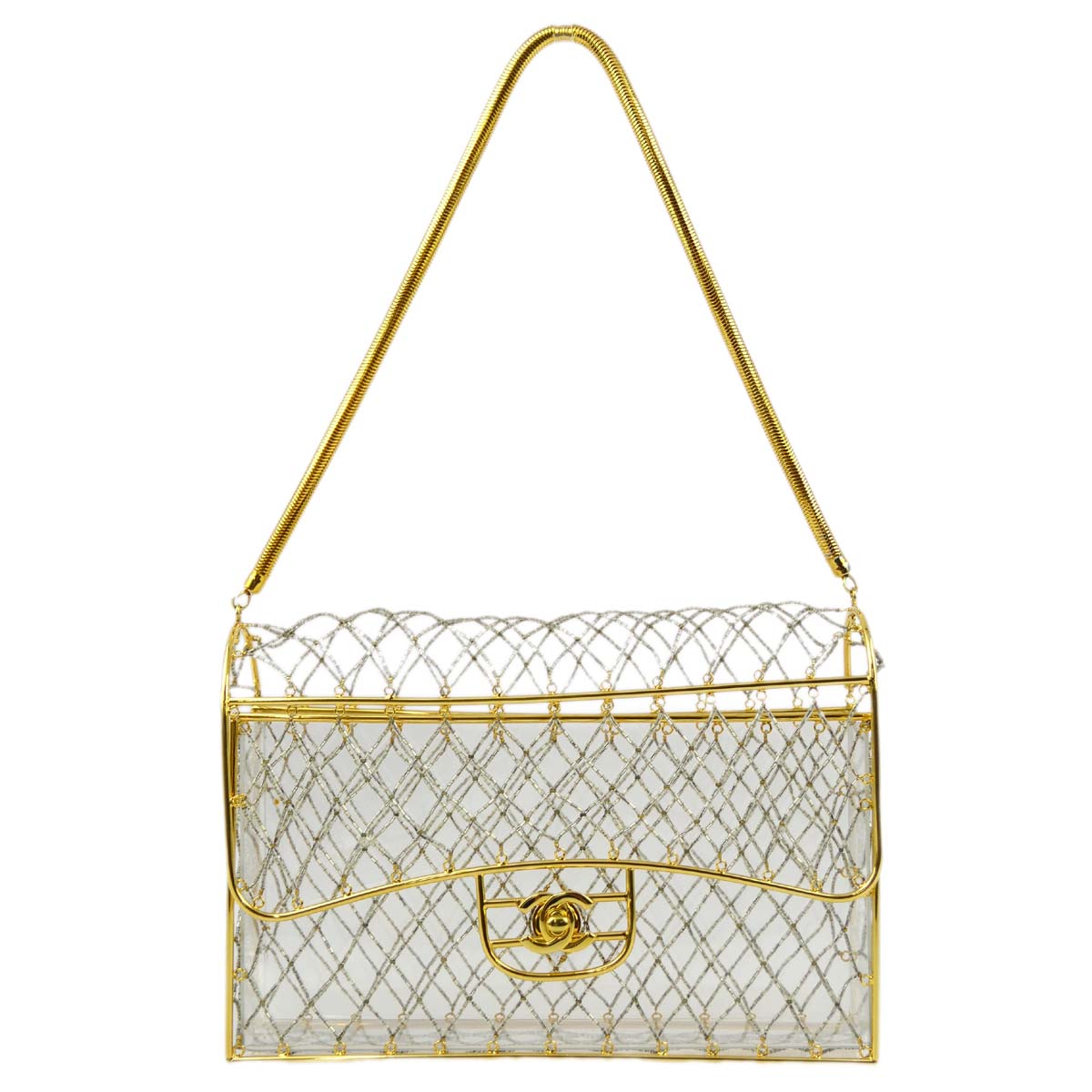 Chanel * Clear Gold Beaded Flap Shoulder Bag Medium