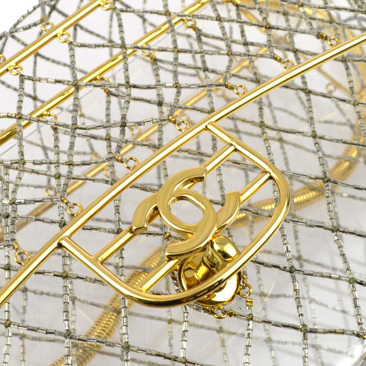 Chanel * Clear Gold Beaded Flap Shoulder Bag Medium