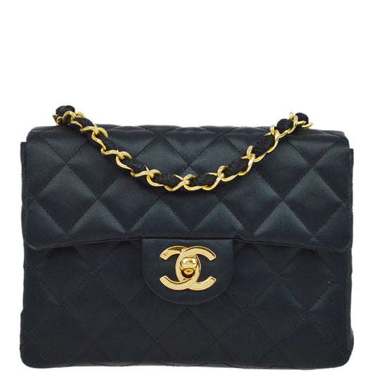 Chanel 1986-1888 Black Satin Mini Classic Square Flap Shoulder Bag 17