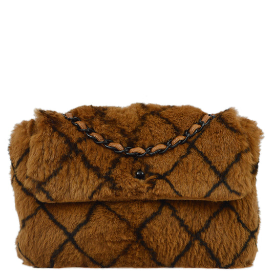 Chanel 2000-2001 Brown Fur Straight Flap Shoulder Bag