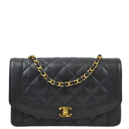 Chanel 1994-1996 Black Caviar Medium Diana Shoulder Bag