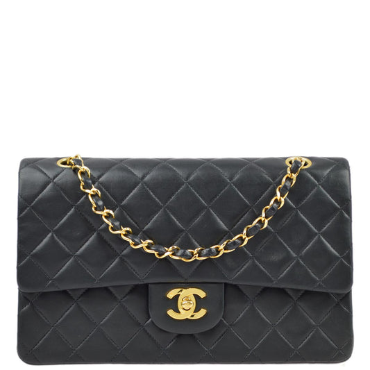 Chanel 1994-1996 Black Lambskin Medium Classic Double Flap Shoulder Bag