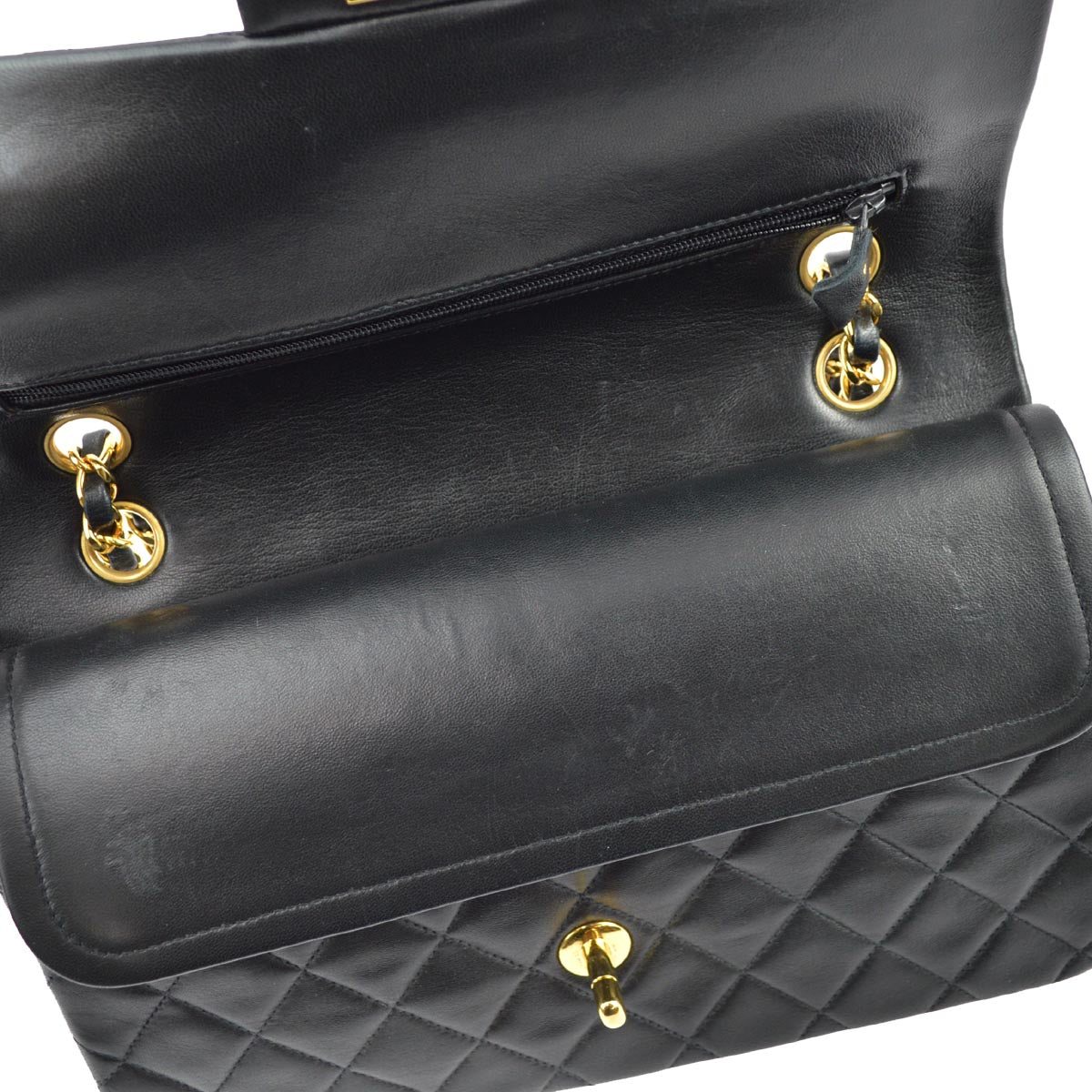 Chanel 1994-1996 Black Lambskin Medium Classic Double Flap Shoulder Bag
