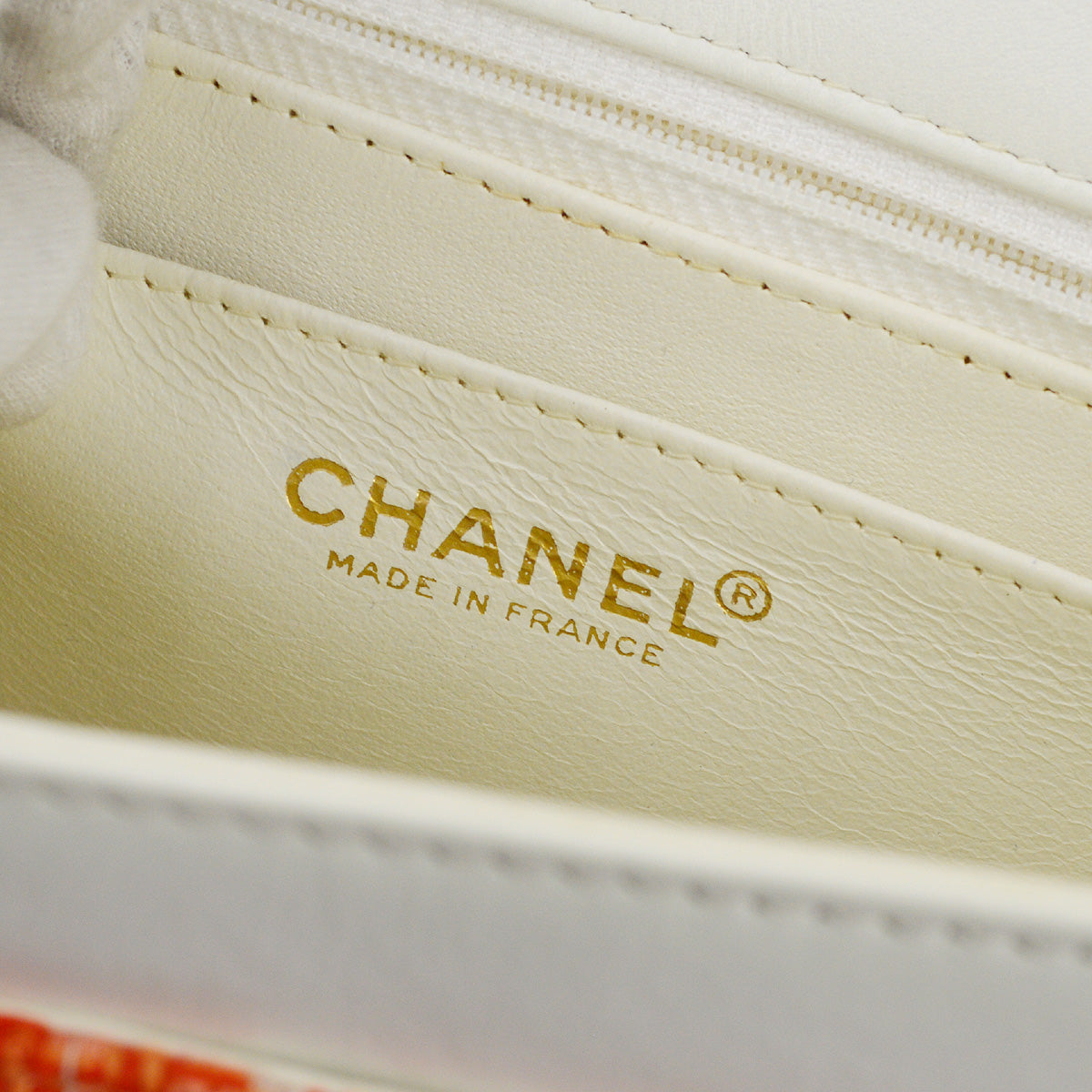 Chanel 2000-2001 White Orange Tweed Lambskin Chain Shoulder Bag