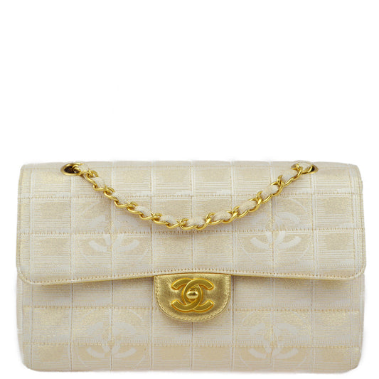 Chanel 2000-2001 Gold Jacquard Nylon Travel Line Shoulder Bag