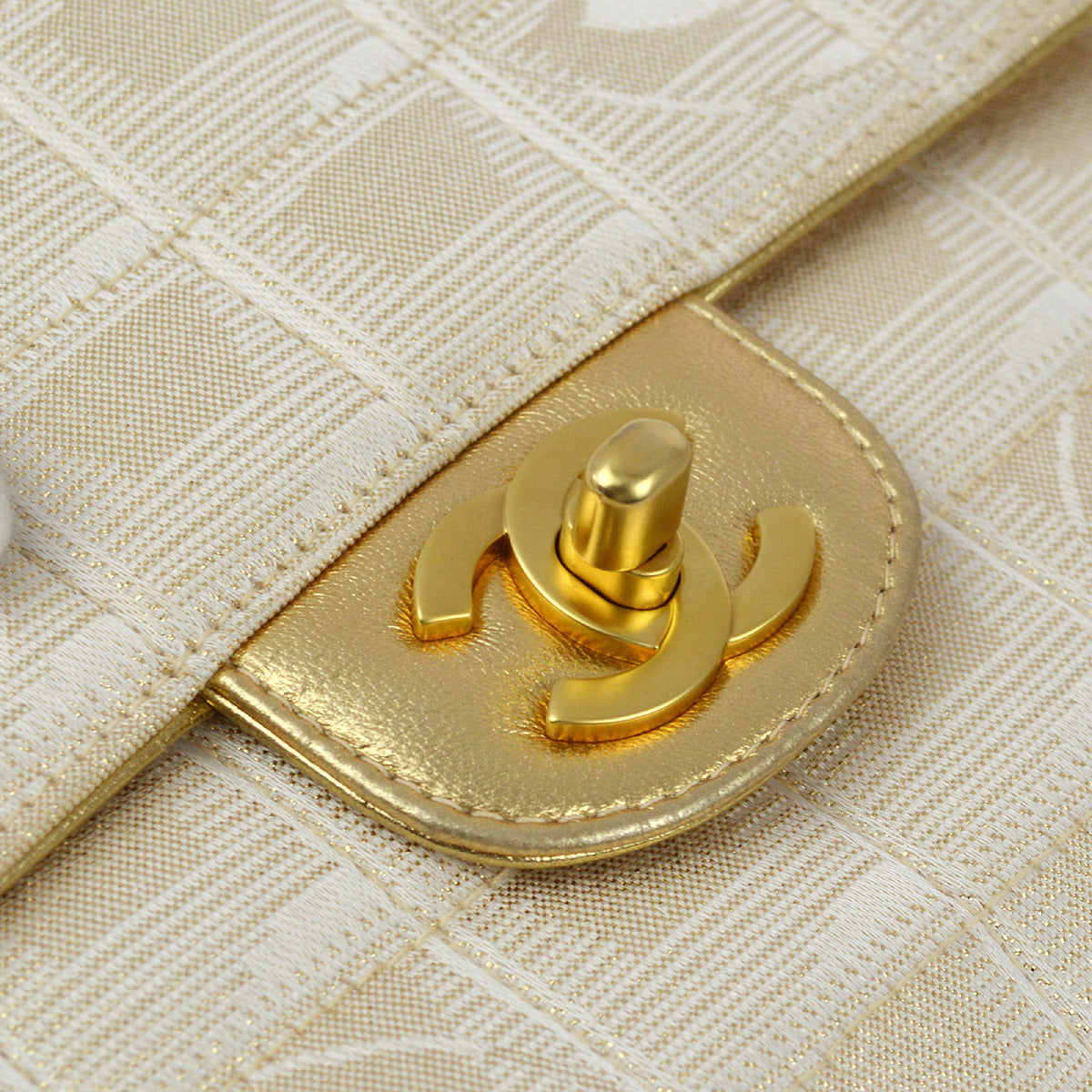 Chanel 2000-2001 Gold Jacquard Nylon Travel Line Shoulder Bag