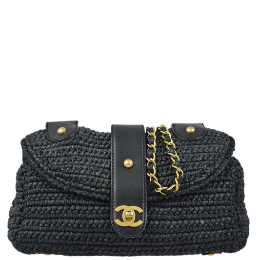 Chanel 2005-2006 Black Straw Chain Shoulder Bag