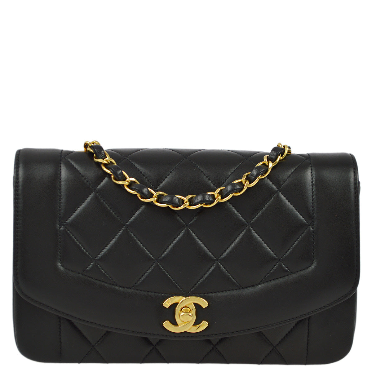 Chanel 1994-1996 Black Lambskin Small Diana Shoulder Bag