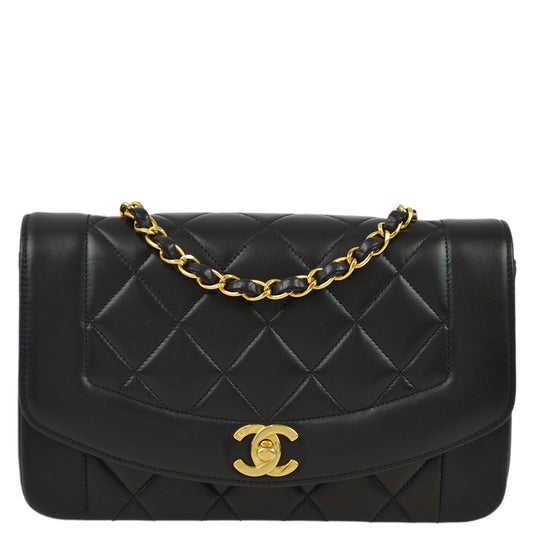 Chanel 1994-1996 Black Lambskin Small Diana Shoulder Bag