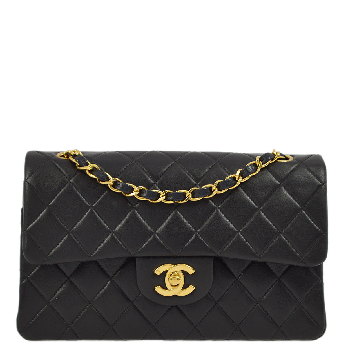 Chanel 2000-2001 Black Lambskin Small Classic Double Flap Shoulder Bag