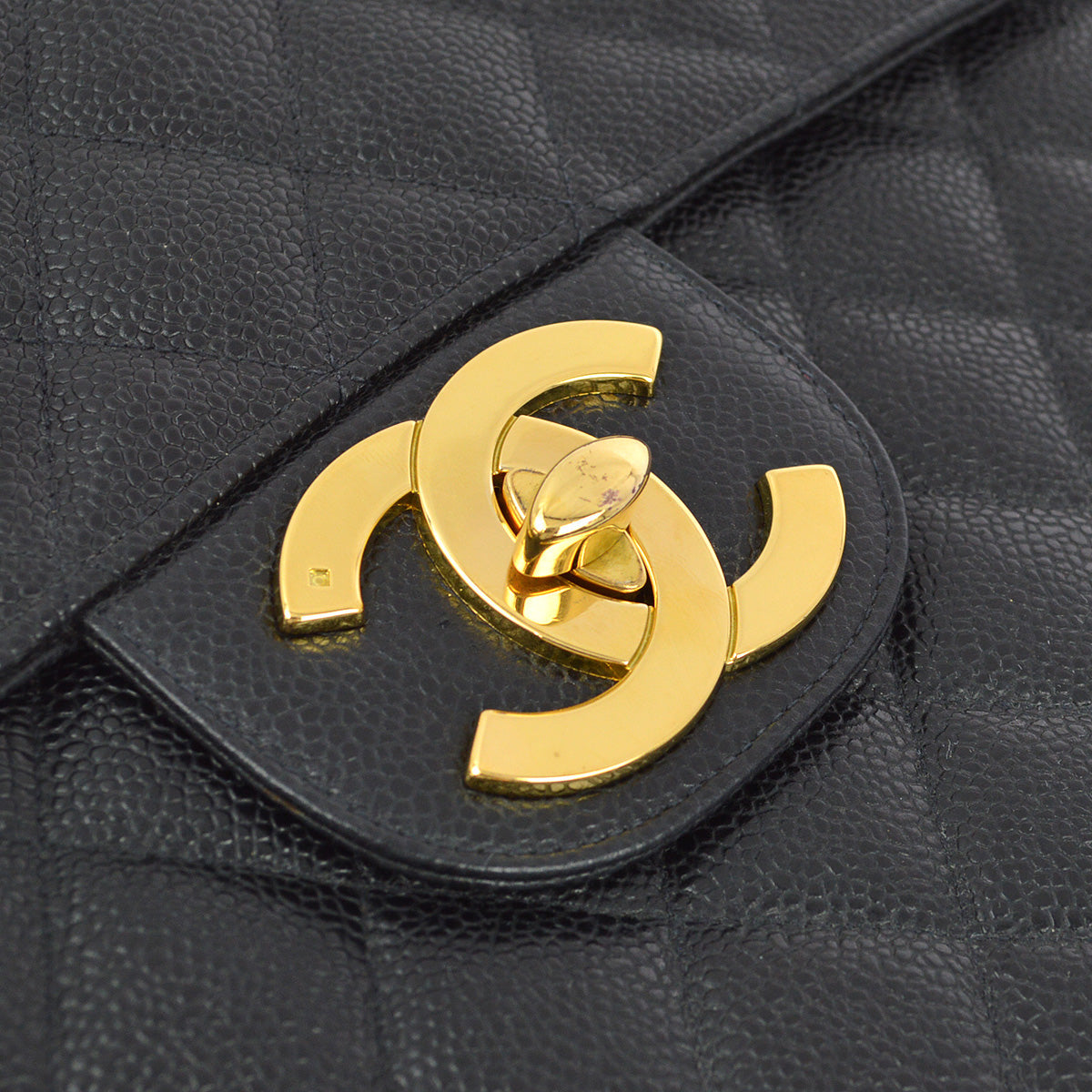 Chanel 1994-1996 Black Caviar Jumbo Classic Flap Shoulder Bag