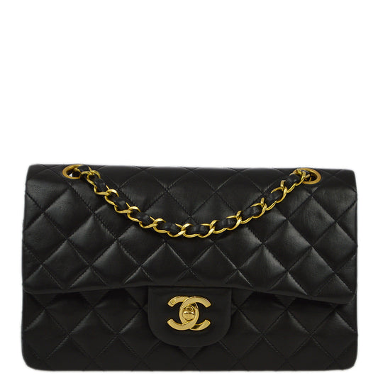 Chanel 1994-1996 Black Lambskin Small Classic Double Flap Shoulder Bag