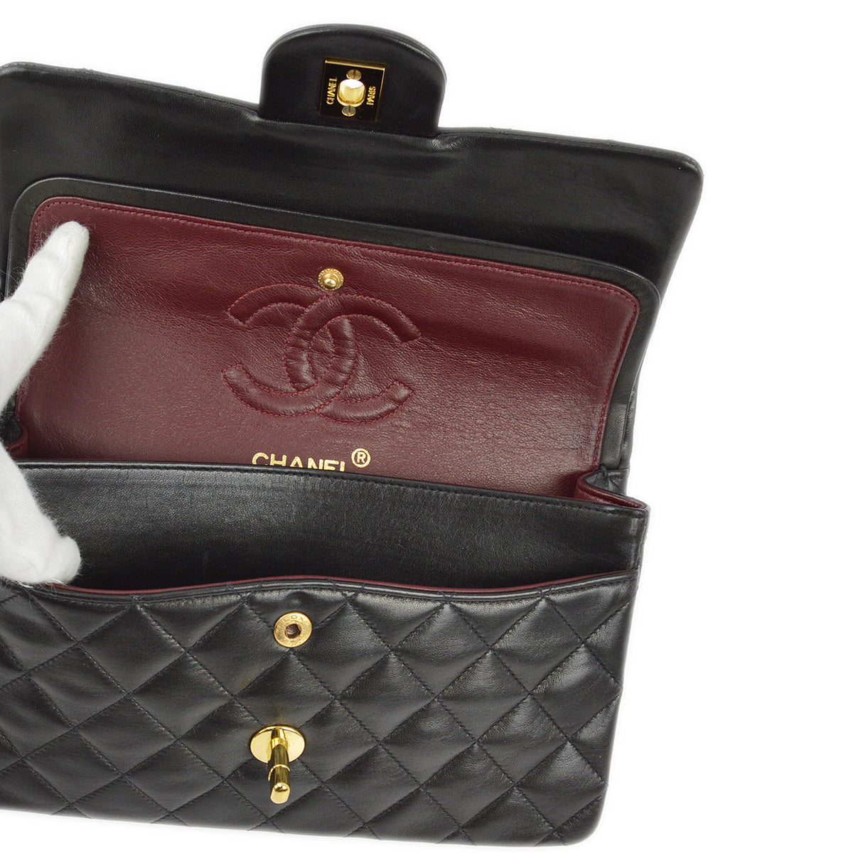 Chanel 1994-1996 Black Lambskin Small Classic Double Flap Shoulder Bag