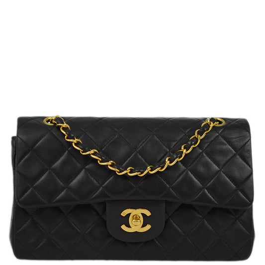Chanel 1996-1997 Black Lambskin Small Classic Double Flap Shoulder Bag