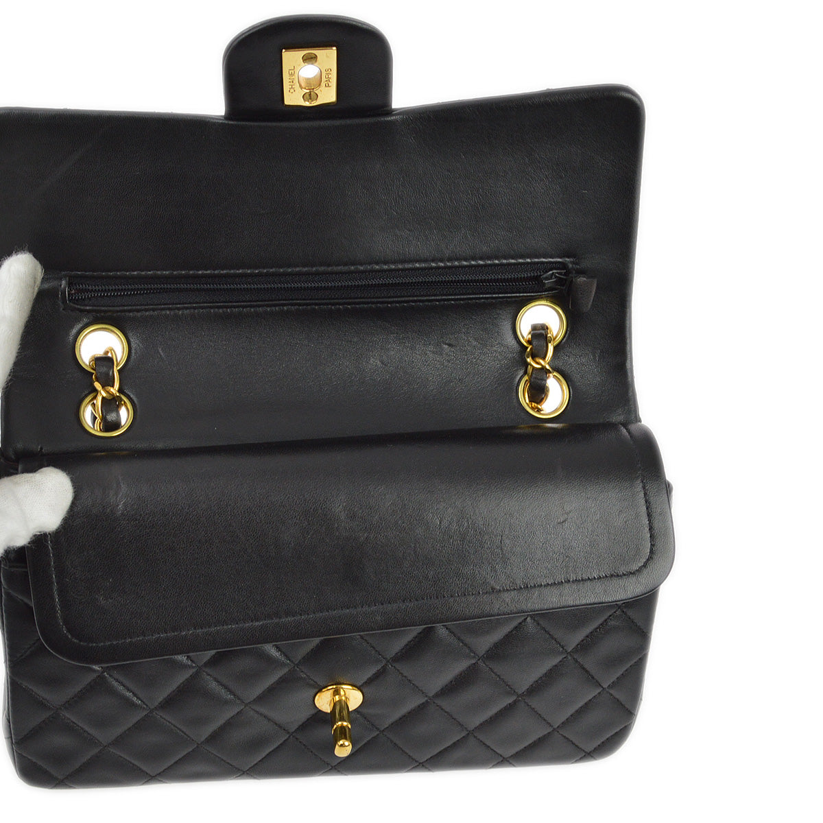 Chanel 1996-1997 Black Lambskin Small Classic Double Flap Shoulder Bag